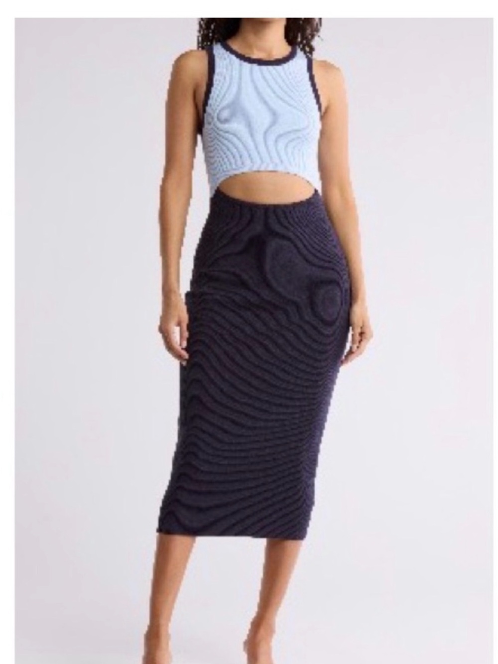 Lush Ribbed Crewneck Top - Light Blue & Black Trim